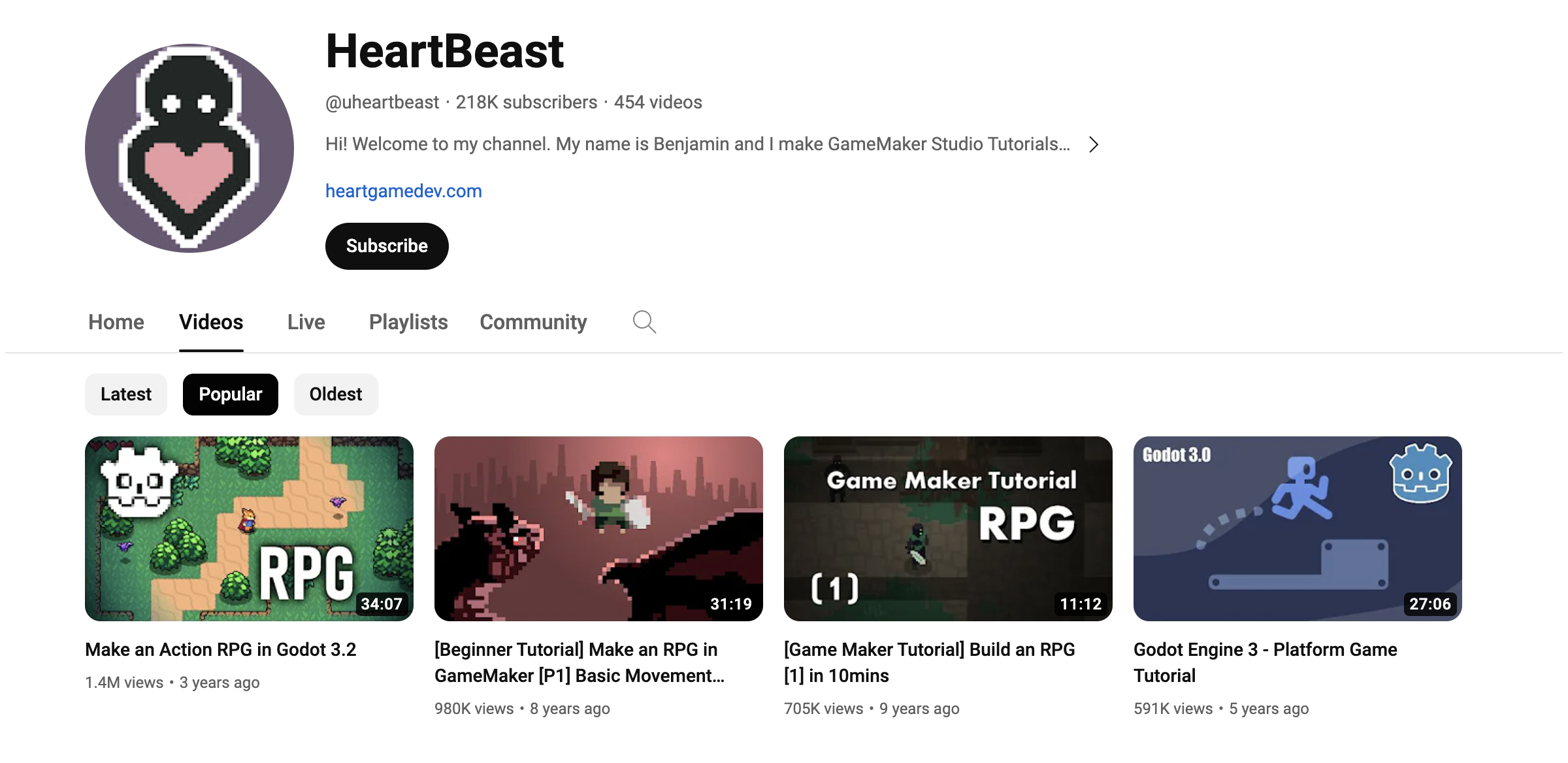 HeartBeast 20 top game development channels