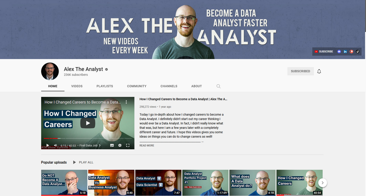 Alex the analyst Youtube channel