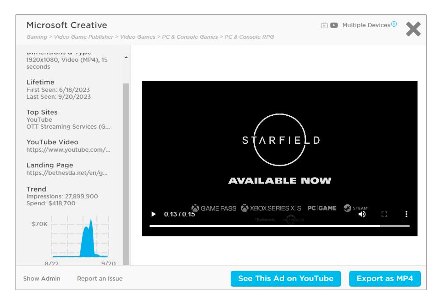 Starfield creatives ads