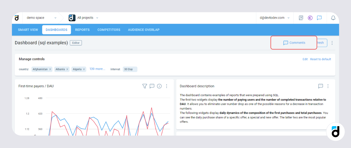 Comment dashboard