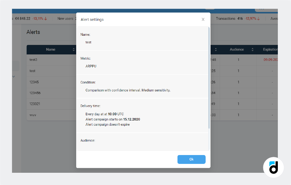 Set up smart alerts metric changes