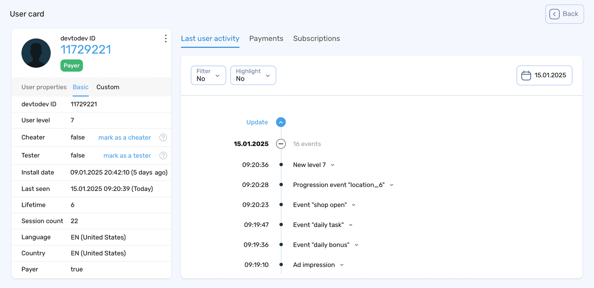 Investigate user activity